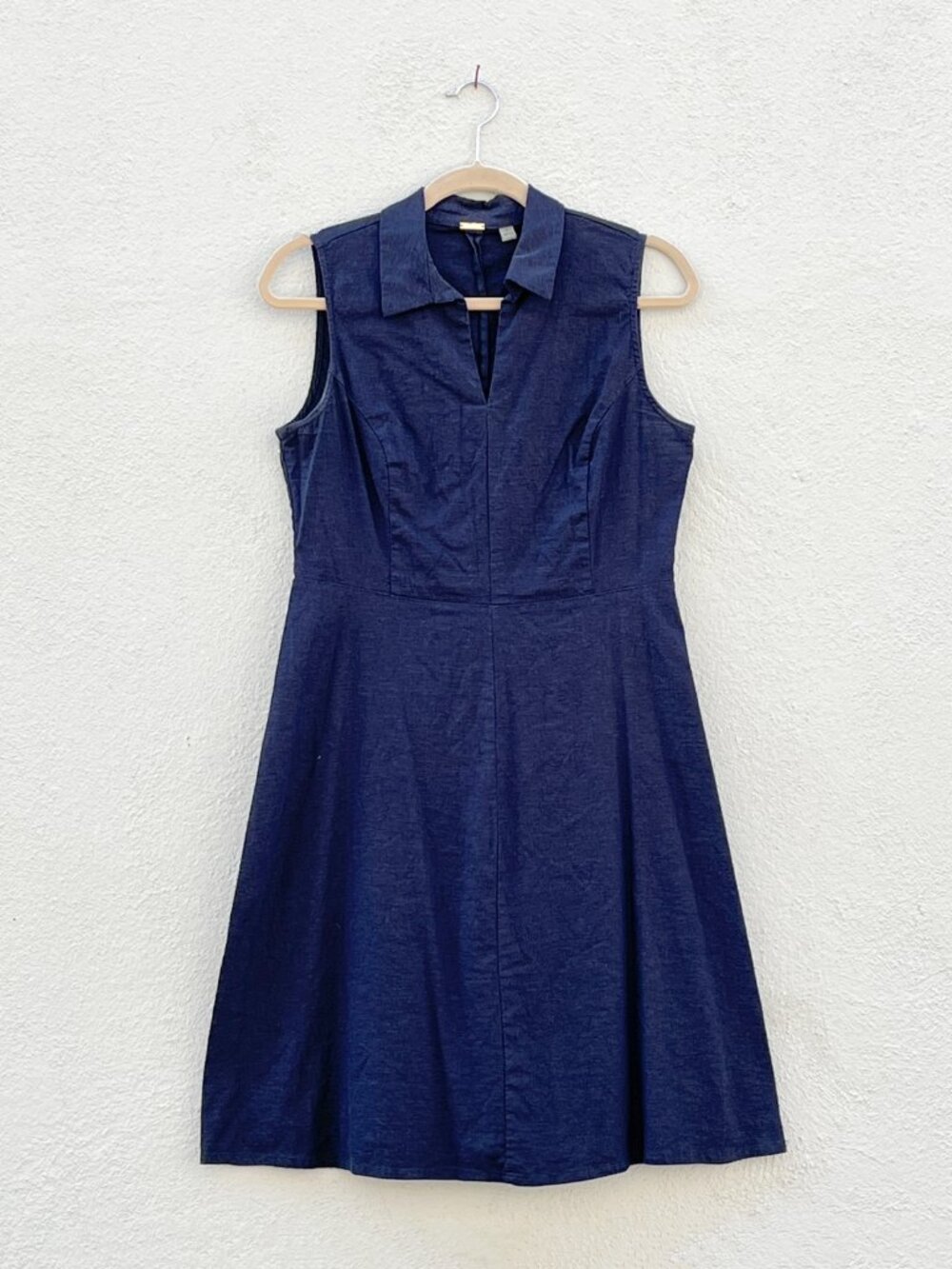 T Tahari Navy Blue Sleeveless Linen Rayon Minimal Midi Dress Size 8